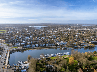 Drone aerial view of East Molesey, Greater London