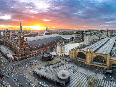 Kings Cross and St Pancras Stations from the air